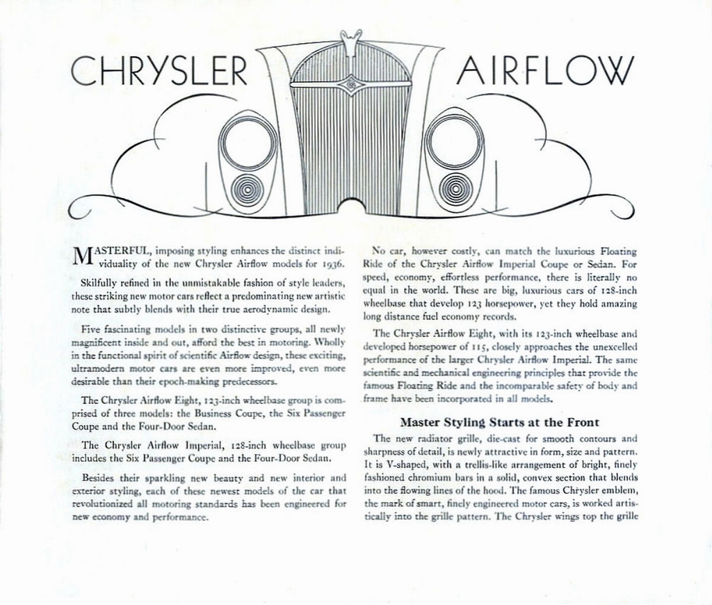 1936 Chrysler Airflow Export Brochure Page 21